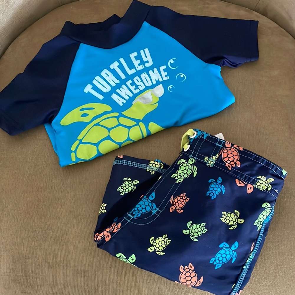 ‘Turtley Awesome’ Swim Set: Board Shorts and Rashguard